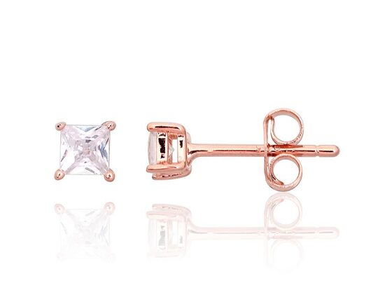 Vaikiški sidabriniai auskarai vinukai su cirkoniais, 925° sidabras, raudono aukso danga