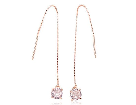 Long silver earrings with zirconia, 925 sterling silver, rose gold plated