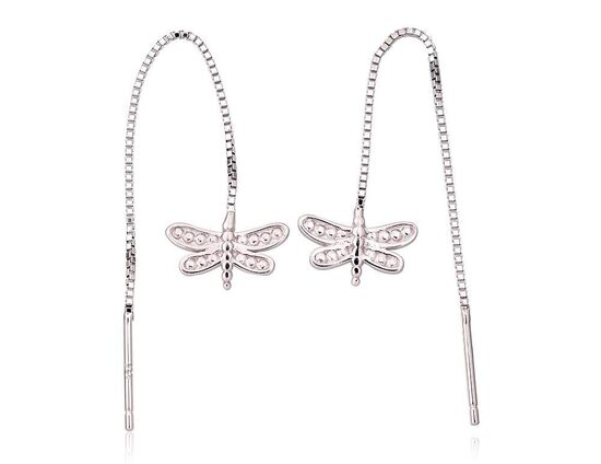 Long silver earrings “Dragonfly”, 925 sterling silver, rhodium plated