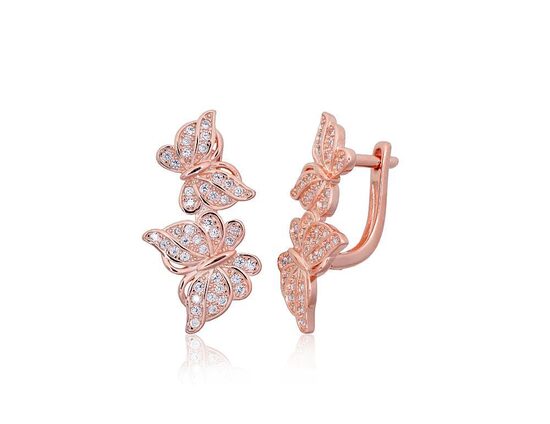 Sudraba auskari taureņi ar cirkoniem, 925°, sarkanā zelta pārklājums