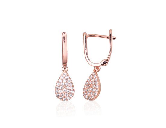 Silver earrings with zirconia, English clasp, 925 sterling silver, rose gold plated