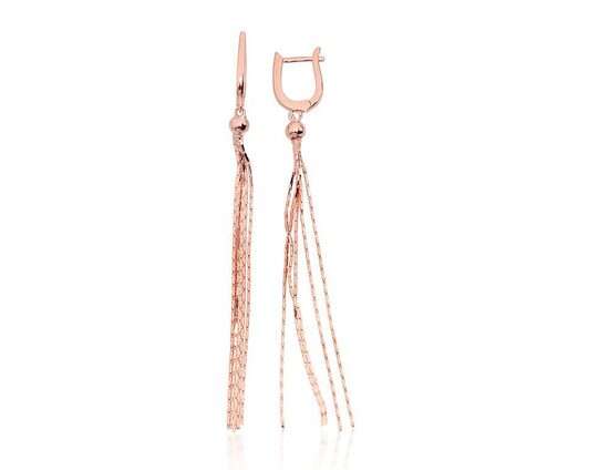 Long silver earrings with English clasp, 925 sterling silver, rose gold plated