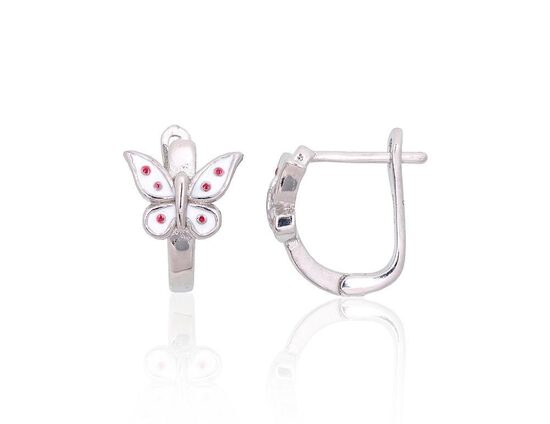 Bērnu sudraba auskari ar juvelieru emalju “Taurenis”, ar “angļu” slēdzēju, 925° sudrabs