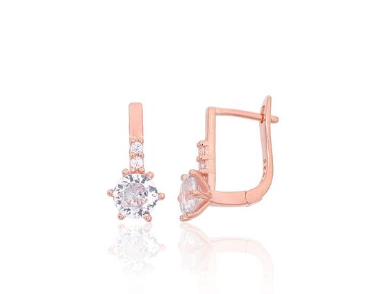 Silver earrings with zirconia and English clasp, 925 sterling silver, rose gold plated