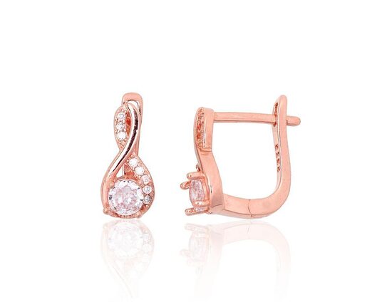Silver earrings with zirconia and English clasp, 925 sterling silver, rose gold plated