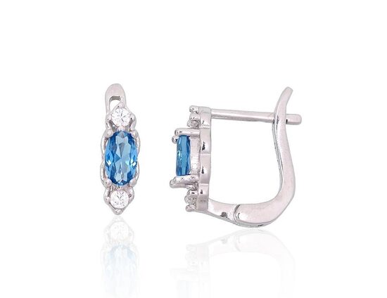 Серебряные серьги со светло-голубыми цирконами, английский замок, серебро 925, родиевое покрытие, 11 мм