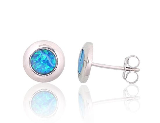 Silver Stud Earrings with Blue Opalite, 925 Sterling Silver with Rhodium Plating