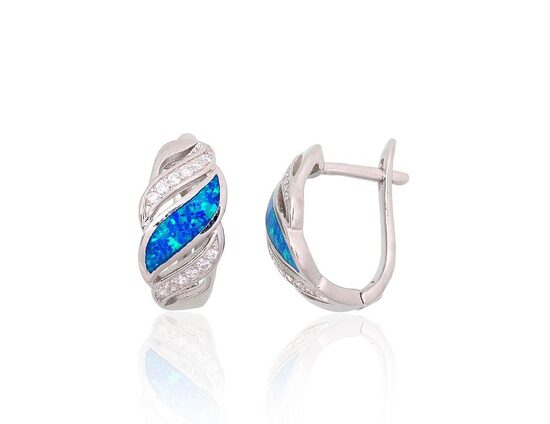 Sudraba auskari ar opalītu un cirkoniem, “angļu” slēdzējs, 925° sudrabs ar rodija pārklājumu