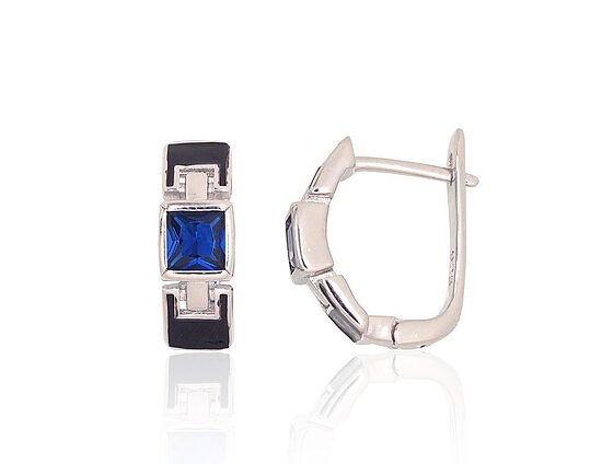 Серебряные серьги с цирконами и ювелирной эмалью, родиевое покрытие, серебро 925° 