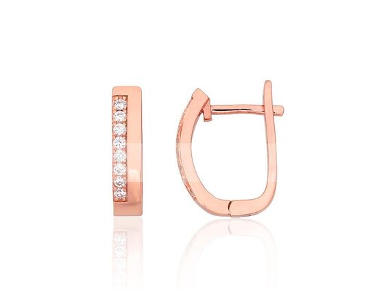 Silver Earrings with “English” Lock, Cubic Zirconia and Red Gold Plating