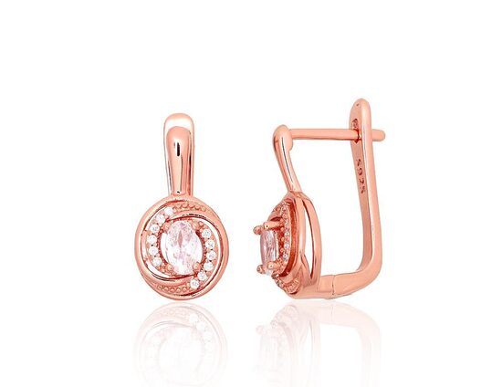 Sudraba auskari ar angļu slēdzēju un cirkoniem – Sarkanā zelta pārklājums, 16 mm