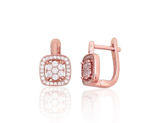Sudraba auskari ar angļu slēdzēju un cirkoniem – Sarkanā zelta pārklājums, 13 mm
