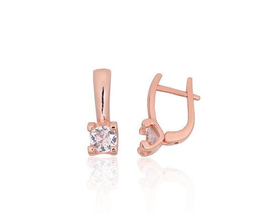 Серебряные серьги с цирконами и английским замком, серебро 925° с покрытием красным золотом