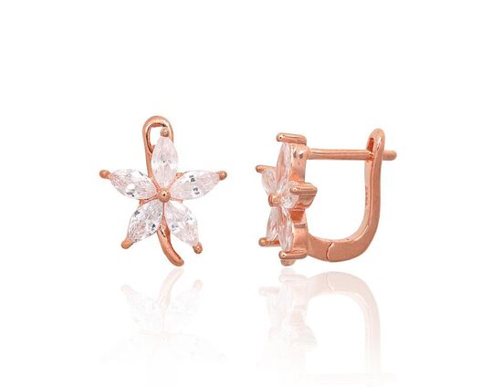 Sudraba auskari ar angļu aizdari un cirkoniem – 925° sudrabs ar sarkanā zelta pārklājumu