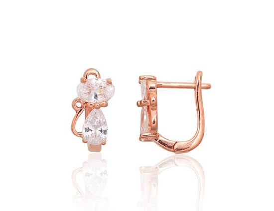 Sudraba auskari Kaķītis ar cirkoniem, 925°, sarkanā zelta pārklājums