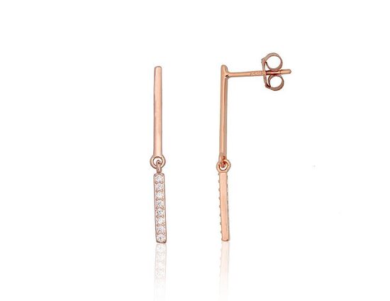 Silver stud earrings with zirconia, 925 sterling silver, rose gold plated