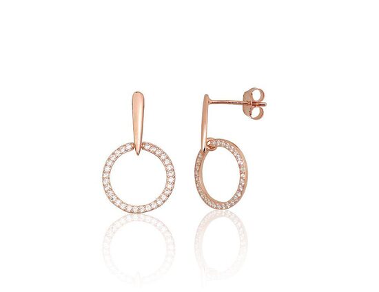 Silver stud earrings with zirconia, 925 sterling silver, rose gold plated