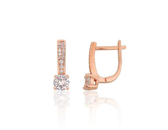 Silver earrings with zirconia, English lock earrings, 925 sterling silver with gold plating