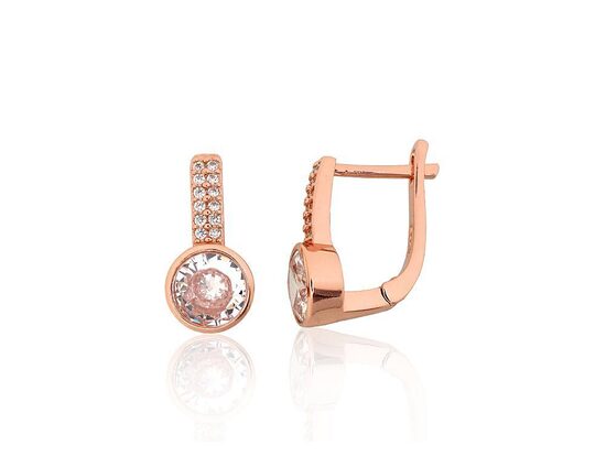 Sudraba auskari ar “angļu” slēdzīti un cirkoniem, sarkanā zelta pārklājums (15 mm)