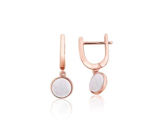 Silver earrings with mother of pearl, English lock earrings, 925 sterling silver with gold plating