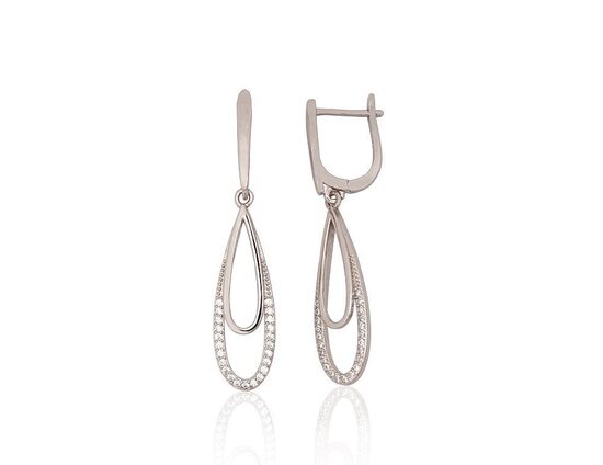 Sudraba auskari ar cirkoniem un “angļu” slēdzīti, 925° sudrabs ar rodija pārklājumu