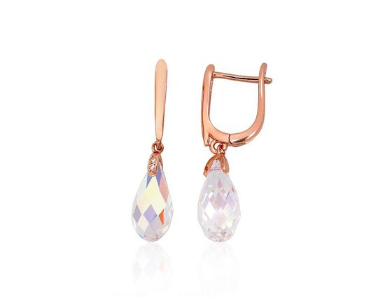 Sudraba auskari ar “angļu” slēdzēju un cirkoniem, 925° sudrabs ar zelta pārklājumu