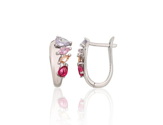 Sudraba auskari ar krāsainiem cirkoniem un “angļu” slēdzīti, 925° sudrabs ar rodija pārklājumu