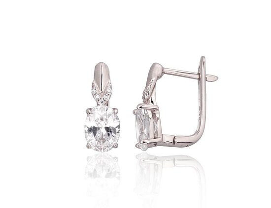 Sudraba auskari ar angļu slēdzēju un cirkoniem – 925 sudrabs, rodija pārklājums
