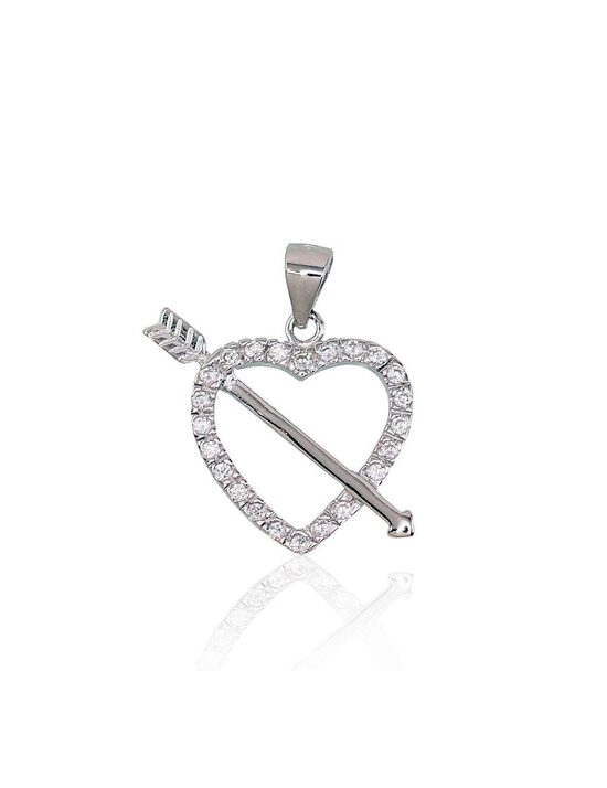 Серебряный кулон «Сердце со стрелой» с цирконами – серебро 925° с родиевым покрытием