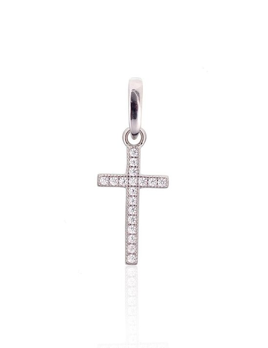 Серебряный кулон крест, серебро 925°, родиевое покрытие, цирконы