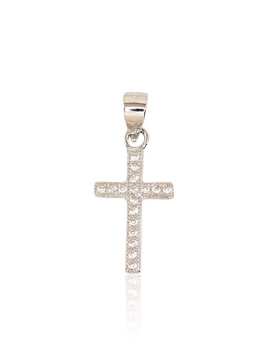Серебряный кулон-крест с цирконами, серебро 925°, родиевое покрытие, 23 мм
