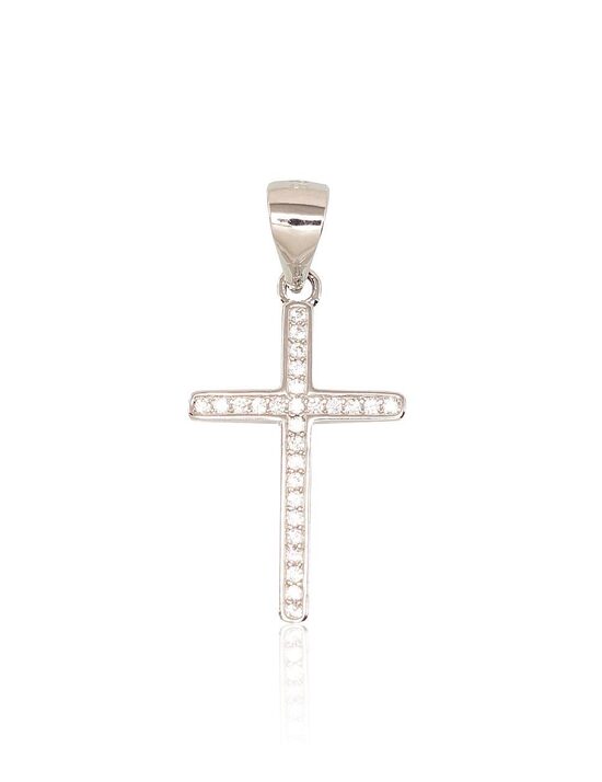 Серебряный кулон католический крест, серебро 925°, родиевое покрытие, цирконы