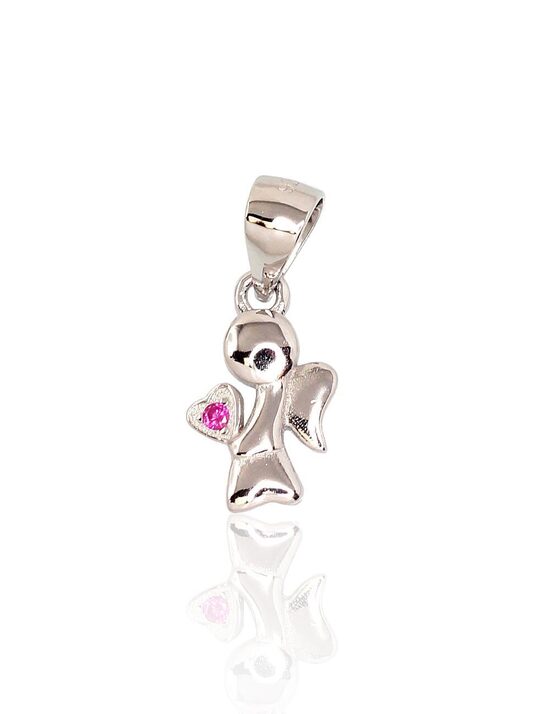 Sudraba kulons “Eņģelis ar rozā sirsniņu”, 925°, rodija pārklājums, cirkoni