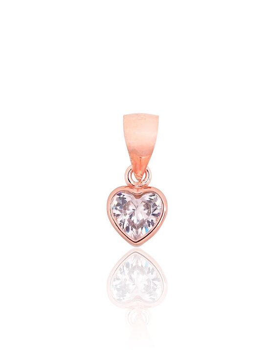 Silver Heart Pendant with Zirconia, 925°, Red Gold Plated
