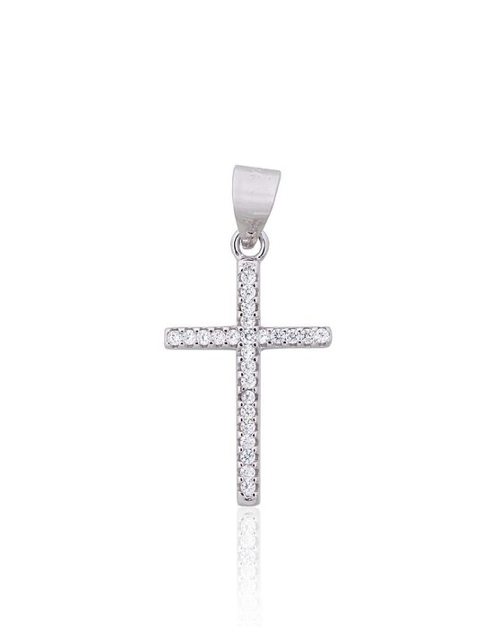 Silver Cross Pendant with Cubic Zirconia, 925 Sterling Silver with Rhodium Plating
