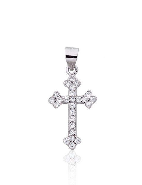 Серебряный кулон крест с цирконами, 925°, родиевое покрытие
