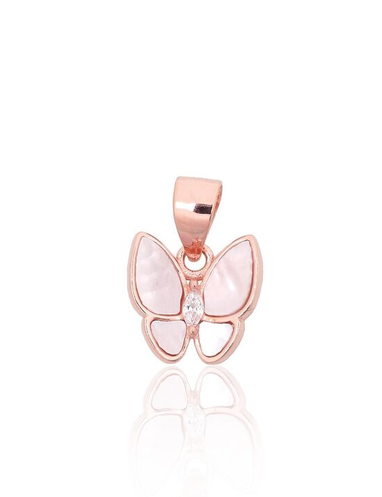 Bērnu sudraba kulons “Taurenis”, 925° sudrabs, sarkanā zelta pārklājums, perlamutrs, cirkoni