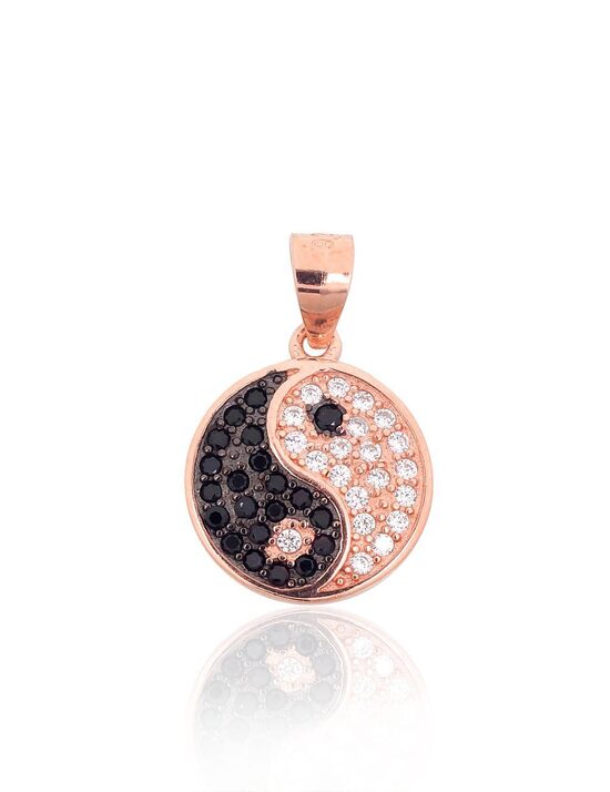 Silver Yin Yang Pendant with Cubic Zirconia – Red Gold & Rhodium Plated, 925 Sterling Silver
