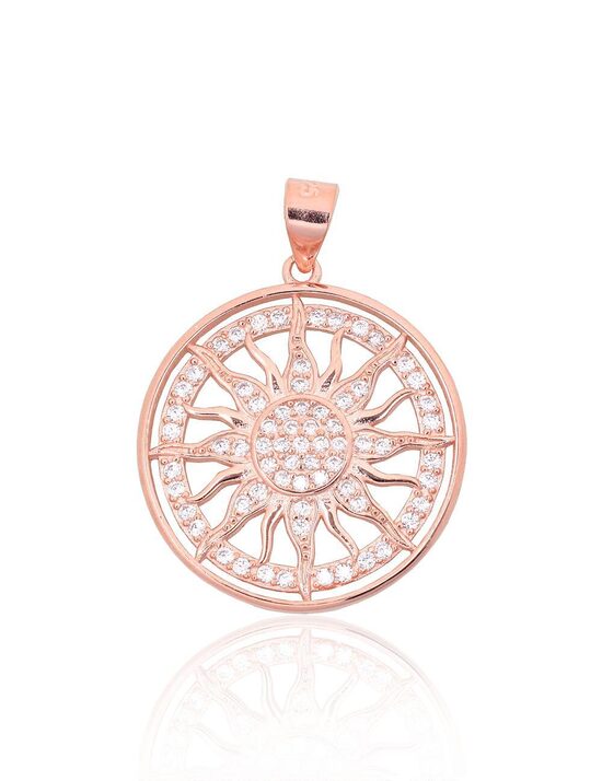 Silver Pendant with Zirconia, 925 Sterling Silver with Rose-Gold Plating