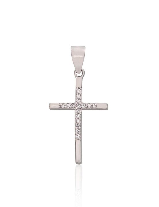 Silver cross pendant with cubic zirconia – 925 sterling silver with rhodium plating, 27 mm