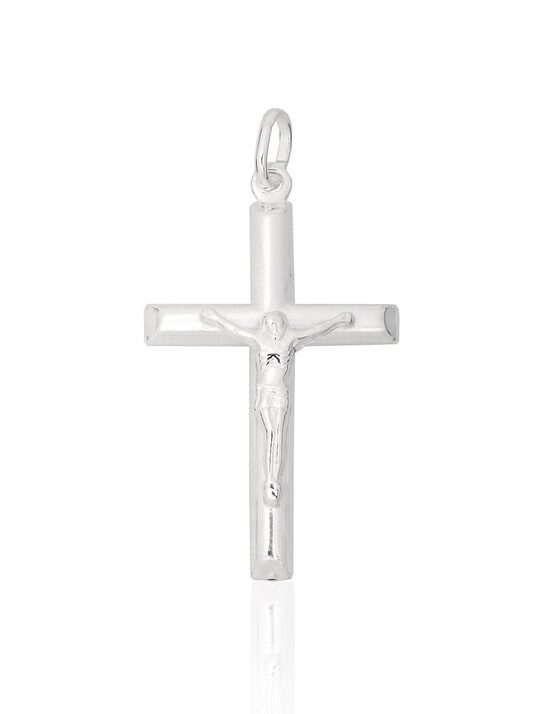 Silver Catholic Cross Pendant, 925 Sterling Silver