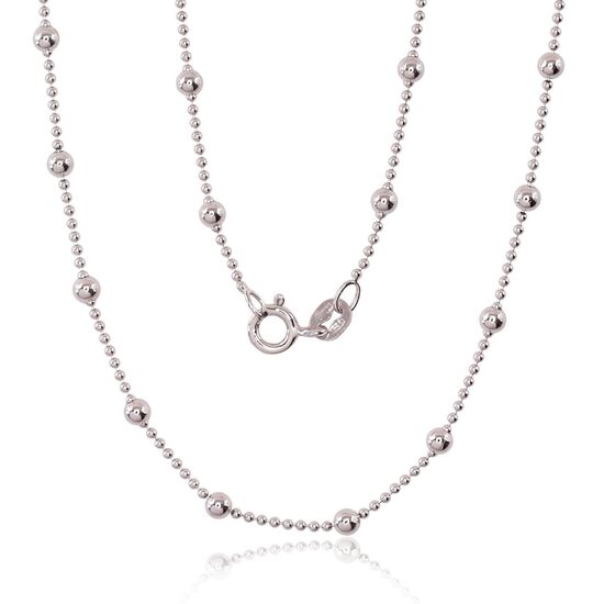 Женская серебряная цепочка Бусины 1–3 мм, Серебро 925°, родий, 50 см