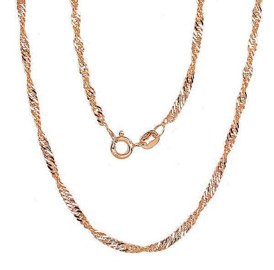 Women’s Silver Singapore Chain 2.5 mm Diamond Cut, Red Gold Plated, 50 cm