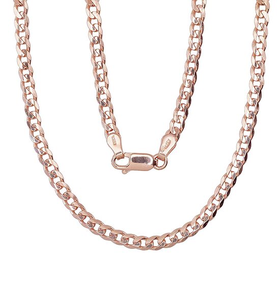 Sudraba ķēdīte “Kartjē” (Flat Curb) 3.8 mm ar dimantu apstrādājumu, 925° sudrabs, sarkanā zelta pārklājums, 55 cm