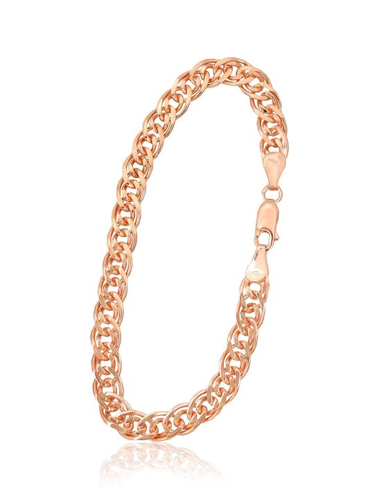 Men’s 925 Silver Mona Lisa Bracelet 6 mm with Diamond Cut and Red Gold Finish, 20 cm