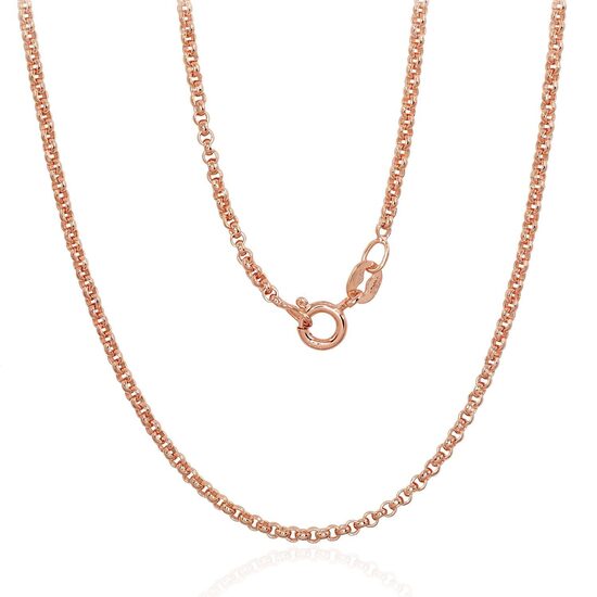 Silver Rollo Chain 2 mm, 925 Sterling Silver, Rose Gold Plated, 55 cm