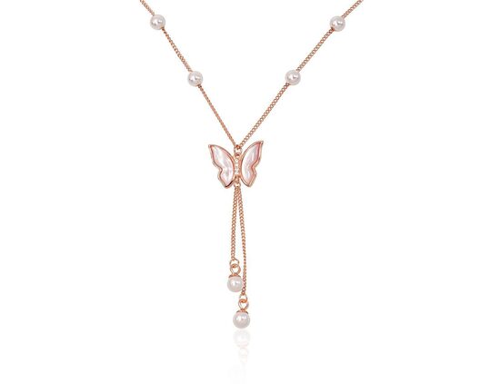 Sidabrinis kaklo papuošalas su drugeliu, perlais ir perlamutru, 925