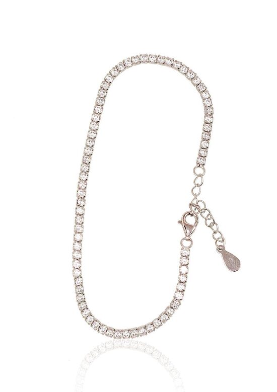 Silver Bracelet with Zircons, Sterling Silver 925°, Rhodium Plated, 18 cm