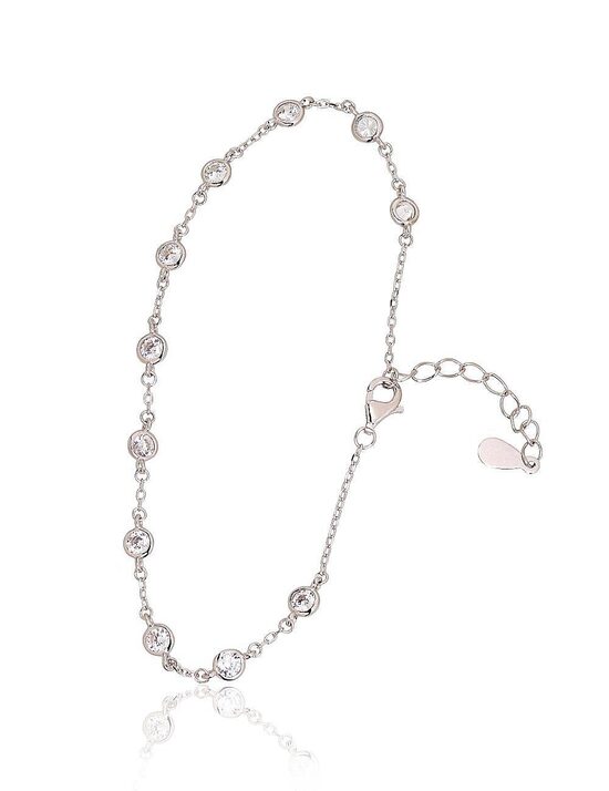 Серебряный браслет с цирконами, 925°, родиевое покрытие, 18 см