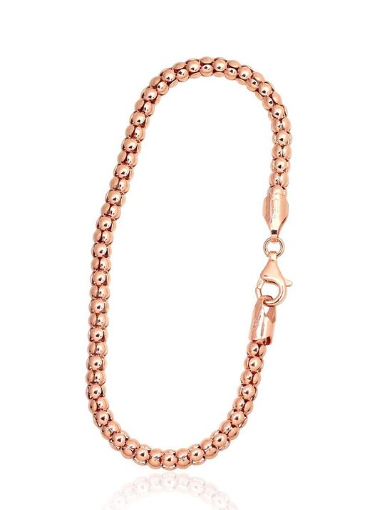 Серебряный браслет с покрытием розовым золотом, 925 серебро, размер 19